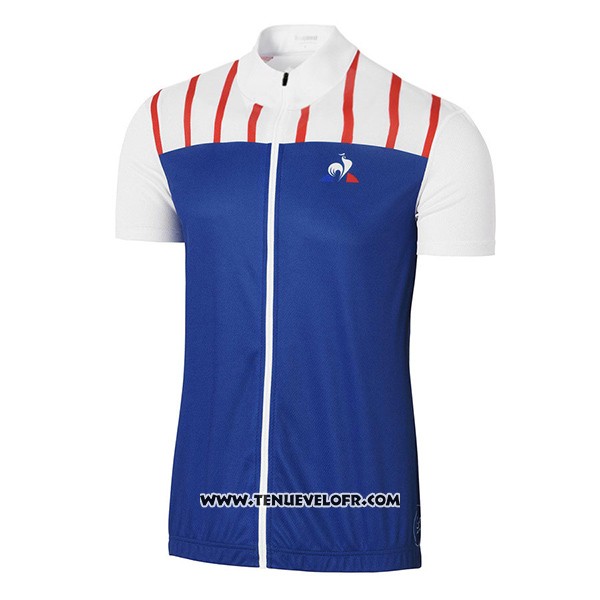 2017 Maillot Ciclismo Coq Sportif Tour DE France Bleu et Blanc Manches Courtes et Cuissard
